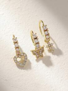 3pcs/Set Copper Zirconia Crystal Heart, Cross, Butterfly Nose Ring Jewelry Set, Suitable For Women As Christmas, Halloween, Valentine's Day, Birthday Gift Or Daily Wear Valentines,Mom,Mother,Mother's Day,Gift - Yellow Gold - View 3