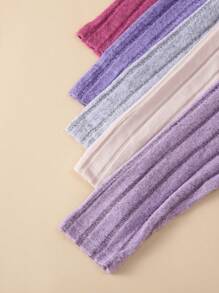 10 Stücke/Set Kleine Mädchen Lässig weiche und bequeme gestrickte Stoff Set aus einfarbigem Ripp-Top mit Rundhalsausschnitt und Langarm und ausgestellten Hosen, für Herbst/Winter - Verschiedenfarbig - Übersicht 4