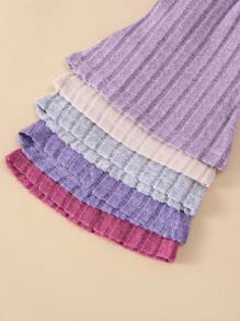 10 Stücke/Set Kleine Mädchen Lässig weiche und bequeme gestrickte Stoff Set aus einfarbigem Ripp-Top mit Rundhalsausschnitt und Langarm und ausgestellten Hosen, für Herbst/Winter - Verschiedenfarbig - Übersicht 6