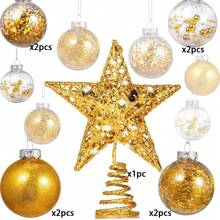 8 个 2.3 英寸金色透明防碎塑料圣诞球装饰树球配一颗圣诞树星，适用于圣诞节、新年礼物、婚礼、家庭派对装饰 - 彩色 - 查看 14
