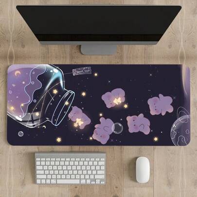 แผ่นรองเมาส์สำหรับเล่นเกมขนาดใหญ่ Starry Glass Kawaii Bear Design Anti-SLIP ยางธรรมชาติ HD แป้นพิมพ์ Pad โต๊ะสำหรับสำนักงานและบ้าน