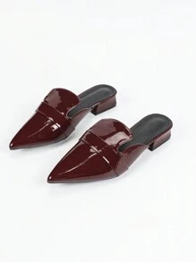 Women's Versatile Chunky Heel Slip-On Slippers, Square Toe, Soft Leather, Suitable For Summer Outdoor Wear