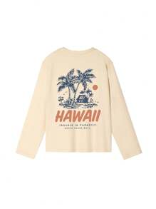 1st Tween Girl Casual Printed Crew Neck Long Sleeve T-shirt, Geschikt Voor Studenten En Jonge Dames In De Herfst En Winter