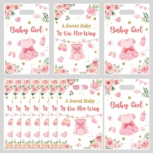 10/20/50/100 件粉色性别揭示礼品袋，配有蝴蝶结连衣裙、花卉、袜子、鞋子、奶瓶印花，适用于礼物、节日、生日派对礼品袋、零食袋、装饰袋 - 多色 - 查看 1