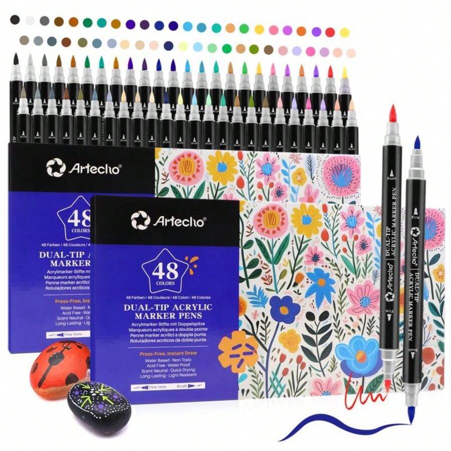 [Packaging Upgraded]Artecho Paint Pens, Dual Tip & Extra Fine Tip Paint
