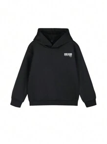 1 件男童休闲汽车印花连帽运动衫，学生保暖衬里套头衫，秋冬款