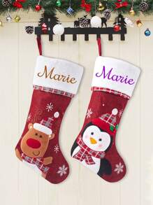 Custom Embroidered Name Christmas Stocking, Personalized Name Decor, Customized Holiday Stocking, Customizable Gift For Family, And Pets, Buffalo Plaid, Matching Family - Style 1 - View 3