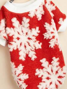 1pc Pet Sweatshirt With Christmas Snowflake Pattern, Suitable For Cats And Dogs, Fleece, Autumn/Winter - Red and White - View 5