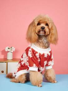 1pc Pet Sweatshirt With Christmas Snowflake Pattern, Suitable For Cats And Dogs, Fleece, Autumn/Winter - Red and White - View 2