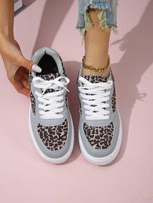 女士低帮舒适粉色时尚运动鞋，软底百搭休闲鞋，圆头舒适户外休闲鞋，女士时尚性感运动鞋，派对鞋，节日礼物，学生鞋，网球鞋 - 灰色豹紋 - 查看 2