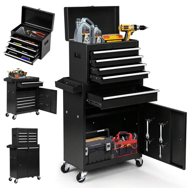 Artbros Rolling Tool Chest, 5-Drawer 2-In-1 Tool Cabinet With Lockable Wheels And Detachable Top Tool Box, Tool Cart For Warehouse, Workshop