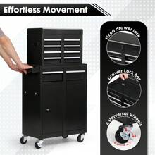 Artbros Rolling Tool Chest, 5-Drawer 2-In-1 Tool Cabinet With Lockable Wheels And Detachable Top Tool Box, Tool Cart For Warehouse, Workshop - Black - View 5