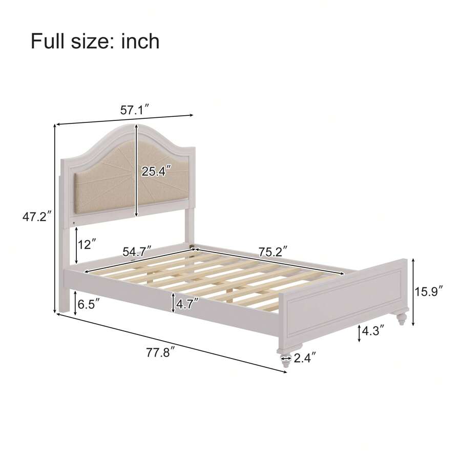 Modern Wood Bed Frame With Hidden LED Light, Upholstered Curved