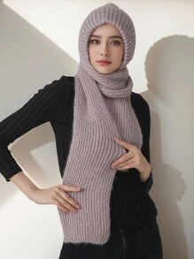 1 Bộ khăn choàng ấm áp lót polyester màu trơn thường ngày dành cho nữ, mùa thu và đông - Nhiều màu - Xem 1