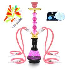 1 套 22 英寸优质水烟套装 1 号，配有玻璃花瓶、陶瓷碗和煤夹烟灰缸 100 个一次性烟嘴 50 个预打孔铝箔 - 均碼 - 查看 2