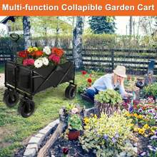 Collapsible Folding Wagon Beach Cart Large Capacity Wagon Cart Heavy Duty Folding Wagon Portable Outdoor Garden Foldable Cart With Wheels & Side Pockets Collapsible Wagon For Camping Sports Shopping Outdoor Decor - Black - View 2