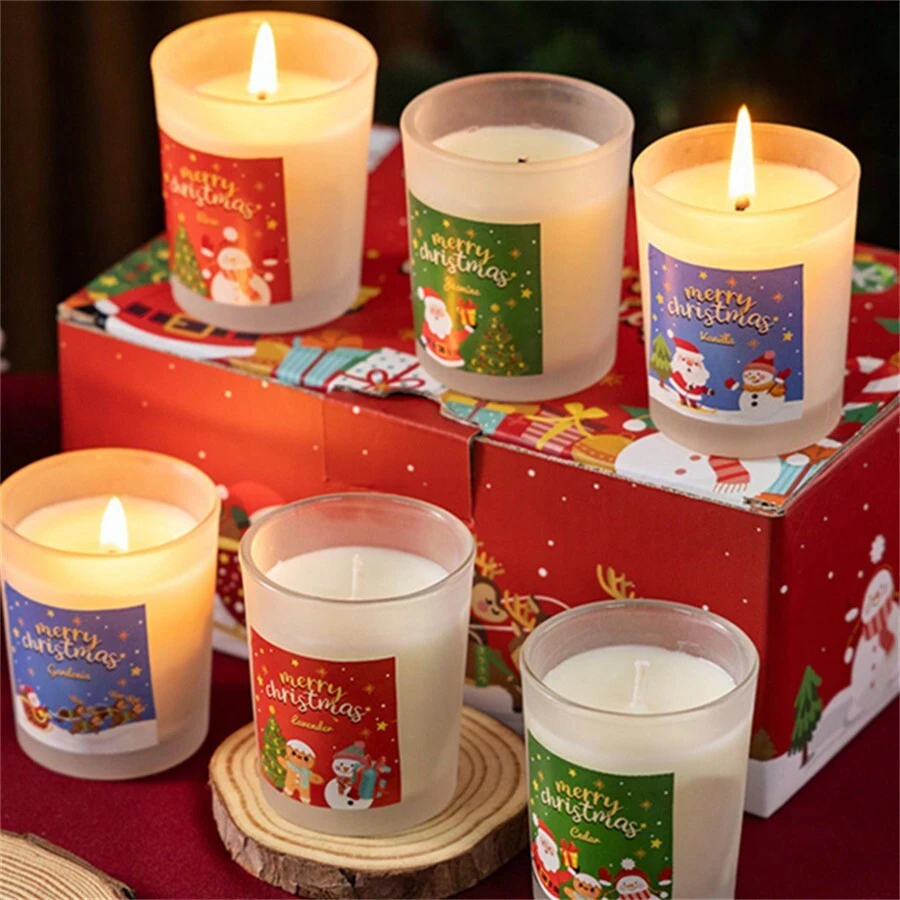 Bộ quà tặng nến thơm 1 hộp, 6 nến sáp đậu nành đựng trong lọ thủy tinh, quà tặng Giáng sinh, hương thơm lâu dài cho gia đình - nến thơm giáng sinh - Xem 1