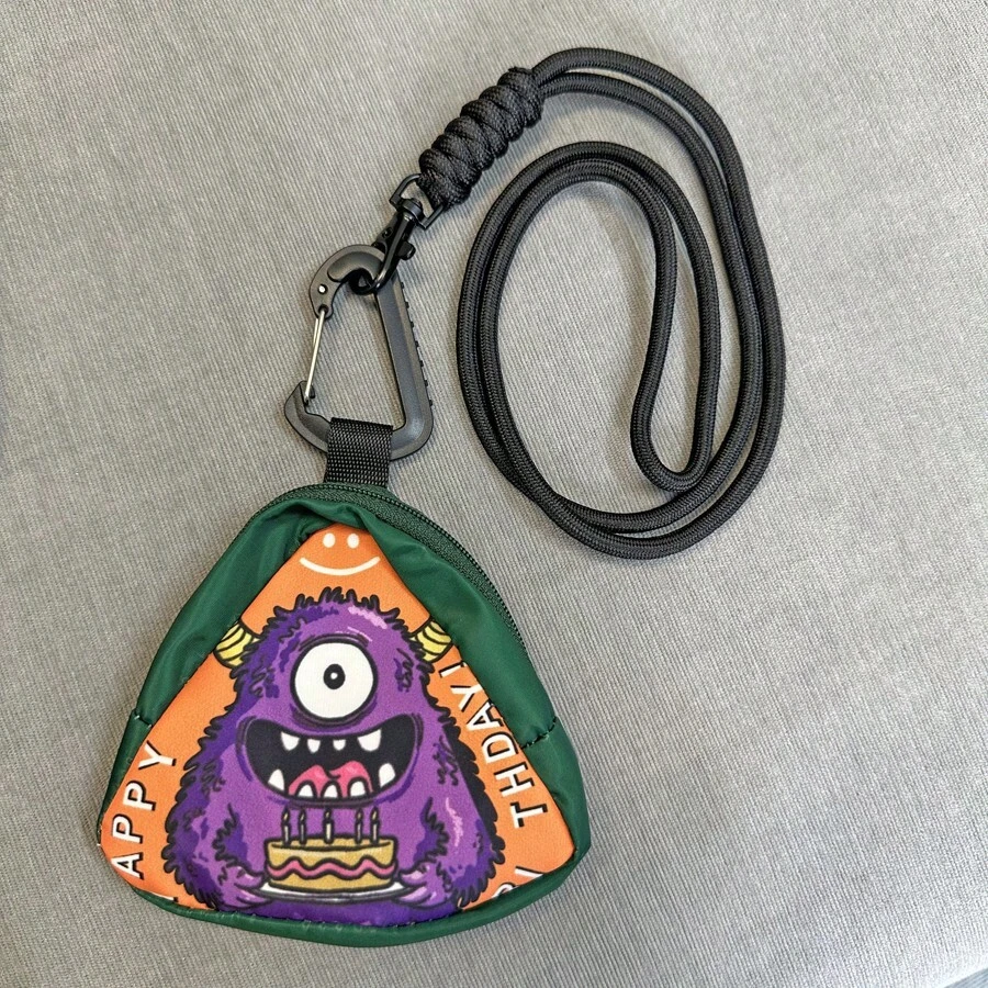 创意万圣节礼物三角形迷你零钱包带挂钩适合放硬币蓝牙耳机口红纸巾耳机收纳动漫生日 - 紫色 - 查看 1