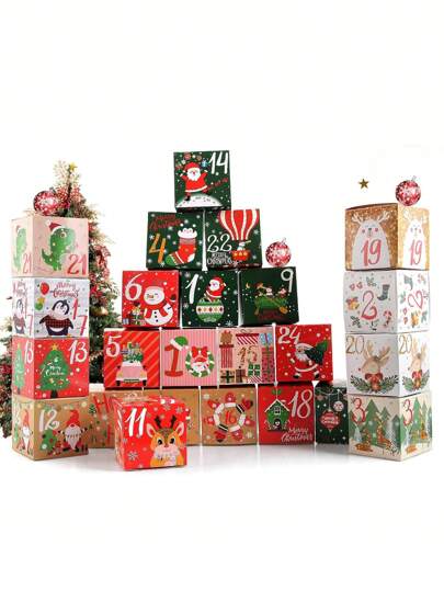 24 pezzi Calendario dell'Avvento di Natale, Scatole regalo di Natale per creare e riempire il tuo calendario dell'Avvento a sorpresa, decorazione regalo per feste di Natale, regalo di vacanza, decorazione per la casa, decorazioni natalizie, decorazione per la stanza, inverno