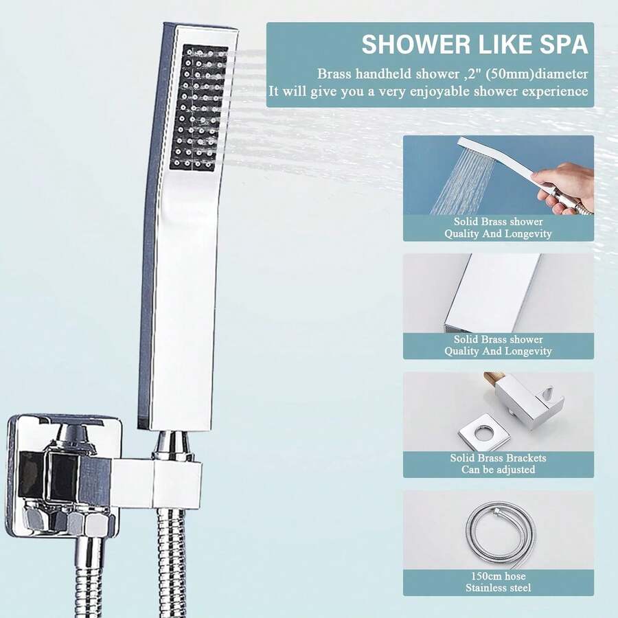 Shower System LED Rainfall Shower Head Brass Handheld Combo Set