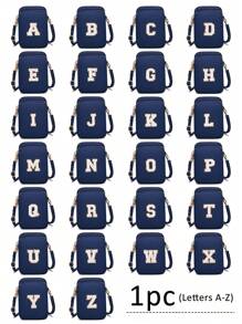 Navy Blue Casual Fashionable Towel Fabric Crossbody Bag, Embroidered With White Letters A-Z, Mini Bag With Phone Pocket And Coin Purse, Women's Crossbody Phone Bag, Shoulder Bag, Coin Purse, Wallet, Handbag, Suitable For Women, Girls, Travel, Back To School, Gifts, Large Capacity, Best Gift For Family - Navy Blue - View 3