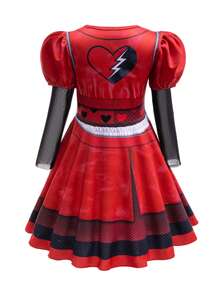 Vestido de disfraz de niña de manga larga y cuello redondo en color rojo, adecuado para juegos de rol, fiestas y actuaciones