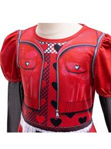 Vestido de disfraz de niña de manga larga y cuello redondo en color rojo, adecuado para juegos de rol, fiestas y actuaciones