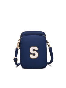 Navy Blue Casual Fashionable Towel Fabric Crossbody Bag, Embroidered With White Letters A-Z, Mini Bag With Phone Pocket And Coin Purse, Women's Crossbody Phone Bag, Shoulder Bag, Coin Purse, Wallet, Handbag, Suitable For Women, Girls, Travel, Back To School, Gifts, Large Capacity, Best Gift For Family - Navy Blue - View 19