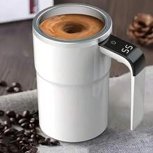 Taza con agitador automático, vaso de agua para viajes en coche, adecuado para leche, chocolate, moca, crema de color blanco, con pantalla de temperatura. Taza de café con agitación magnética automática, regalo de Navidad - Blanco - Ver 4