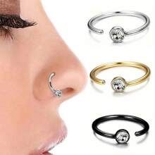 1pc G23 Titanium Low Allergy Cubic Zirconia C-Shape Nose Ring 20G Thin Nose Septum Ring, 18K Gold Plated Cartilage Helix Tragus Earring, 8mm Black Ear Lobe Earring, Unisex Body Piercing Jewelry - N041 - View 10