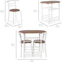 3-Piece Wooden Round Table & Chair Set For Kitchen, Dining Room, Compact Space W/Steel Frame, Built-In Wine Rack