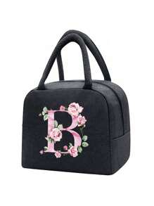 Isolierte Lunch Tasche, Kühltasche, Lunchbox, Kältepack, Blumen- und Buchstaben A-Z Muster Leinwand leichte tragbare Lunch Organizer Tasche, geeignet für Schule, Klassenzimmer, Uni, Büro, Camping und Picknick, Schulmaterial, Küchenorganisation, Küchen-Essentials, Lunchbox, Lunch Tasche, Damen Lehrer Picknick Tasche, Reise Kühltasche, Klassenzimmer Kühltasche, Damen Picknick Tasche - Schwarz - Übersicht 17