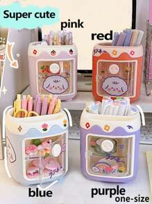 1 pièce Porte-crayon compartimenté multi-usages en forme de cochon créatif et mignon pour les étudiants, avec des autocollants aléatoires. Retour à l'école, trousse à crayons, étui à crayons, sac d'école