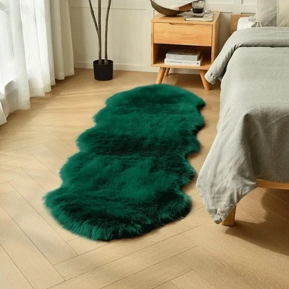 1pc Soft Faux Fur Rug, Deep Green Fluffy Carpet, Suitable For Living Room/Bedroom Floor, Machine Washable, Can Be Used For Chair, Sofa, Bedside, Creating Luxurious Modern Home Decor, Also Suitable For Christmas Decoration