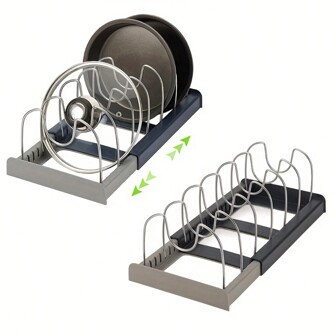 Expandable Pans Organizer Rack Kitchen Cabinet Pan And Pot Lid Organizer Rack Drawer Expanding Cookware Organizer Space Saving Kitchen Cabinet Organizer Holder With 7 Adjustable Compartments To Storage Pot Lid Tableware Kitchen Utensils Drawer Organizer Rack Pot Lid Organizer Pan Holder Rack For Homes, Kitchens, Restaurants