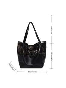 Bolso de moto vintage de moda para mujer, bolso de hombro de gran capacidad con remaches, mochila portátil adecuada para chicas, estudiantes universitarias, oficina, universidad, viajes, escuela, regreso a clases, bolso ligero y llamativo para el trabajo de las mujeres