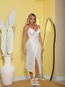 Beach Cover-Up Dress With Knitted Pool - 白色 - 查看 4