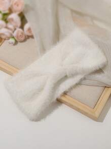 1pc Plain Simple Design Women Warm Fleece Headband With Bow Cross, Suitable For Daily Decoration & Styling, Autumn/Winter - Multicolor - View 8
