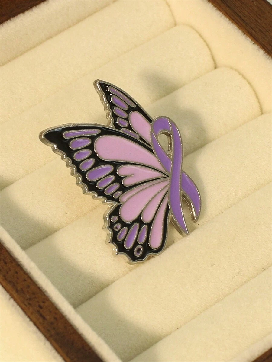 Yuan Shuo 1 chiếc trâm cài bướm ruy băng màu tím, tôn trọng, dũng cảm, sống sót, phụ kiện huy hiệu cánh côn trùng 3D - Loại bướm - Xem 1