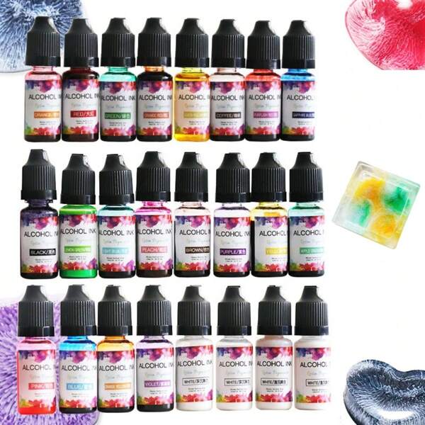 Tinta de alcohol, pigmento de resina epoxi de colores vibrantes y alta concentración, pigmento de color de resina para hacer posavasos y pintura, tinta de alcohol para plato Petri de resina epoxi (0.35oz/Botella)