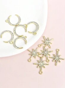 10pcs Sparkling Crescent Moon & Eight-Pointed Star Charms With Rhinestones Faux Pearl Decor - Daily Dating Wearing Stylish Simple Jewelry Making Accessories Elegant Necklace, Bracelet, Earrings And Four Seasons Clothing Decorations DIY Star & Moon Shape Alloy Pendants - Ideal Choice For Eid, Ramadan Gifts
