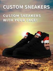 Customized Men's High-Top Skateboard Shoes, 3D Printed Christmas Gift, Photo Customized Sports Shoes, Cutar Customized Outdoor High-Top Thick-Soled Canvas Shoes, Christmas Gift For Lover/Mother/Father/Fiancée/Family/Friends/Siblings - Black - View 5