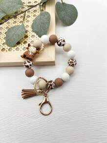 1 pieza Brazalete/Llavero/Colgante de bolso con estilo bohemio, con cuentas de silicona de vaca con estampado de vaca y borla, regalo para amigos, accesorios de coche, encanto de bolso, mochila para la escuela, gótico lindo Y2k