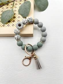 1 pieza Brazalete/Llavero/Colgante de bolso con estilo bohemio, con cuentas de silicona de vaca con estampado de vaca y borla, regalo para amigos, accesorios de coche, encanto de bolso, mochila para la escuela, gótico lindo Y2k