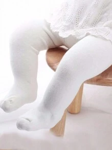 1pc Solid Color Baby Leggings, Suitable For Newborns, Infants, Children, Girls, Ages 0-4 Years, Suitable For Spring And Autumn - White - View 3