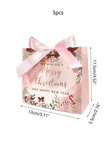 5pcs Christmas Gold Foil Gift Boxes With Ribbons, Suitable For Printing Pattern Decoration, Christmas Party Gift Packaging