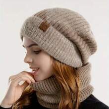 2 chiếc mũ len dệt kim nhuộm loang thời trang - Skullies & Beanies có khăn quàng cổ bằng lông cừu mềm mại, khăn choàng chống lạnh cho phụ nữ - Nhiều màu - Xem 11