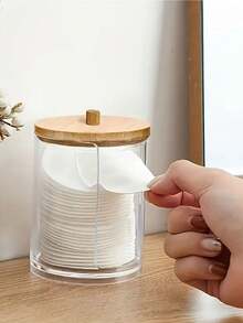 1pc Plastic Swab Box With Lid, Dust-Proof Storage Can, Transparent Cosmetics Organizer Desktop Storage Box, Makeup Customs Accessories,Gifts For Women,Christmas Gifts,Gift Ideas For Women - Clear - View 13