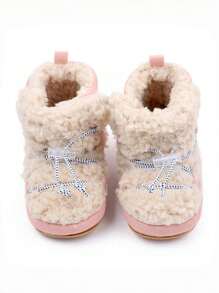 Yibubu Brown Baby Boots Fashionable Western Baby Boots, Thermal Lined Warm Baby Girl Snow Boots, Non-Slip Rubber Sole Infant First Walker Shoes, Newborn Outdoor Toddler Boots - Pink - View 3