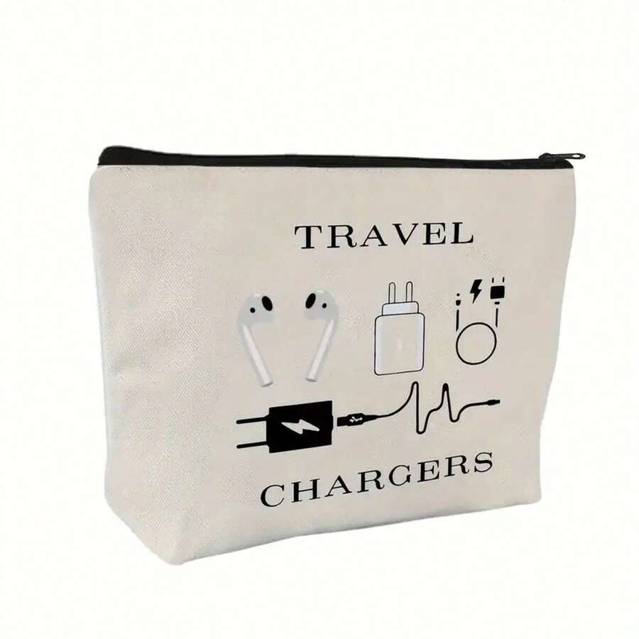 1pc Electronic Charger Organizer Bag, Non-Waterproof Travel Storage Pouch For Chargers, Phone Accessories And Cosmetics, With Buckle Closure (Zipper Color Random),Boho Vibes - Multicolor - View 1